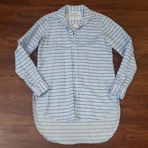 Frank And Eileen Blue Striped Linen Cotton Workcore Girly Grayson Size Small - Picture 1 of 5